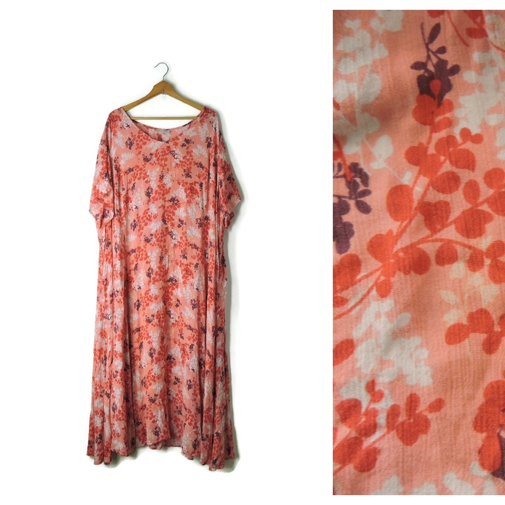 Woman Within Rayon Crinkle maxi dress floral peach